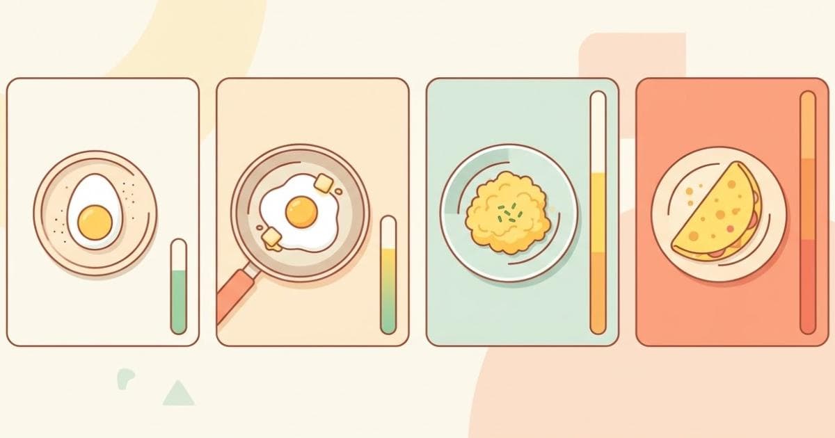 Eieren op verschillende manieren bereid: gekookt, als omelet en op brood — calorieën vergelijking