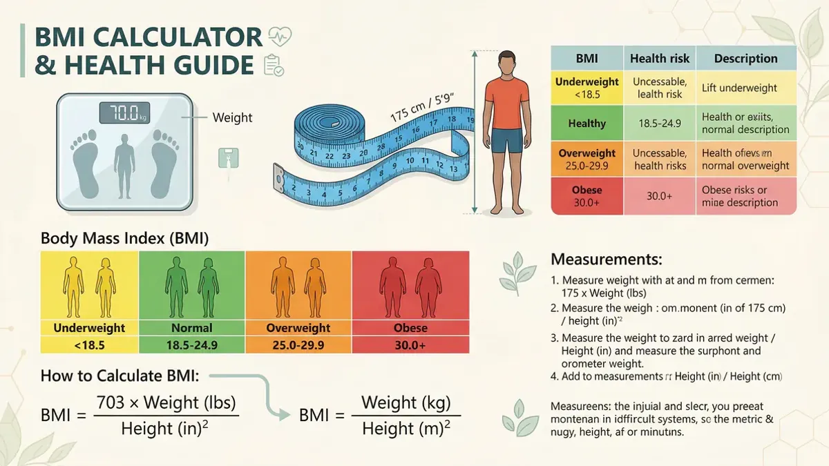 Measuring tape and scale beside a BMI calculation formula, symbolising the assessment of body mass index