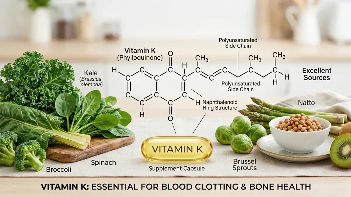 Vitamin K sources: kale, spinach, broccoli and cheese as sources of vitamin K1 and K2