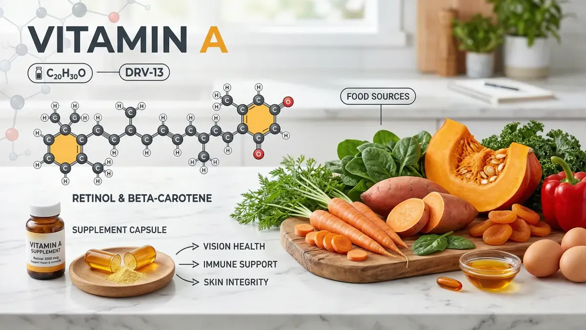 Vitamine A bronnen: wortelen, zoete aardappel, lever en spinazie als rijke bronnen van vitamine A en bètacaroteen