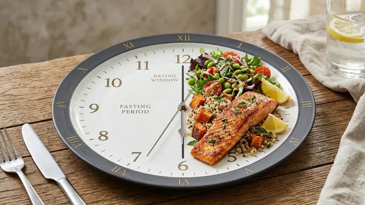 Person looking satisfied at a plate of healthy food after a fasting period illustrating positive intermittent fasting experiences and results